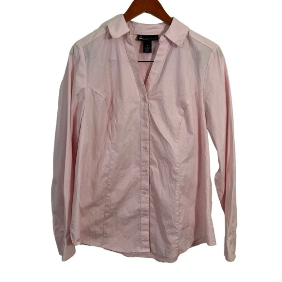 Lane Bryant Light Baby Pink Button Up Shirt 14 Long Sleeves Stretch Cotton Blend - Picture 1 of 6